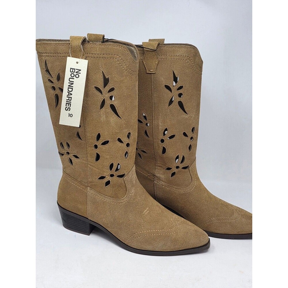 No Boundaries West Chopout Mid Calf Boots Taupe Women's Size 10 Cutout Detail